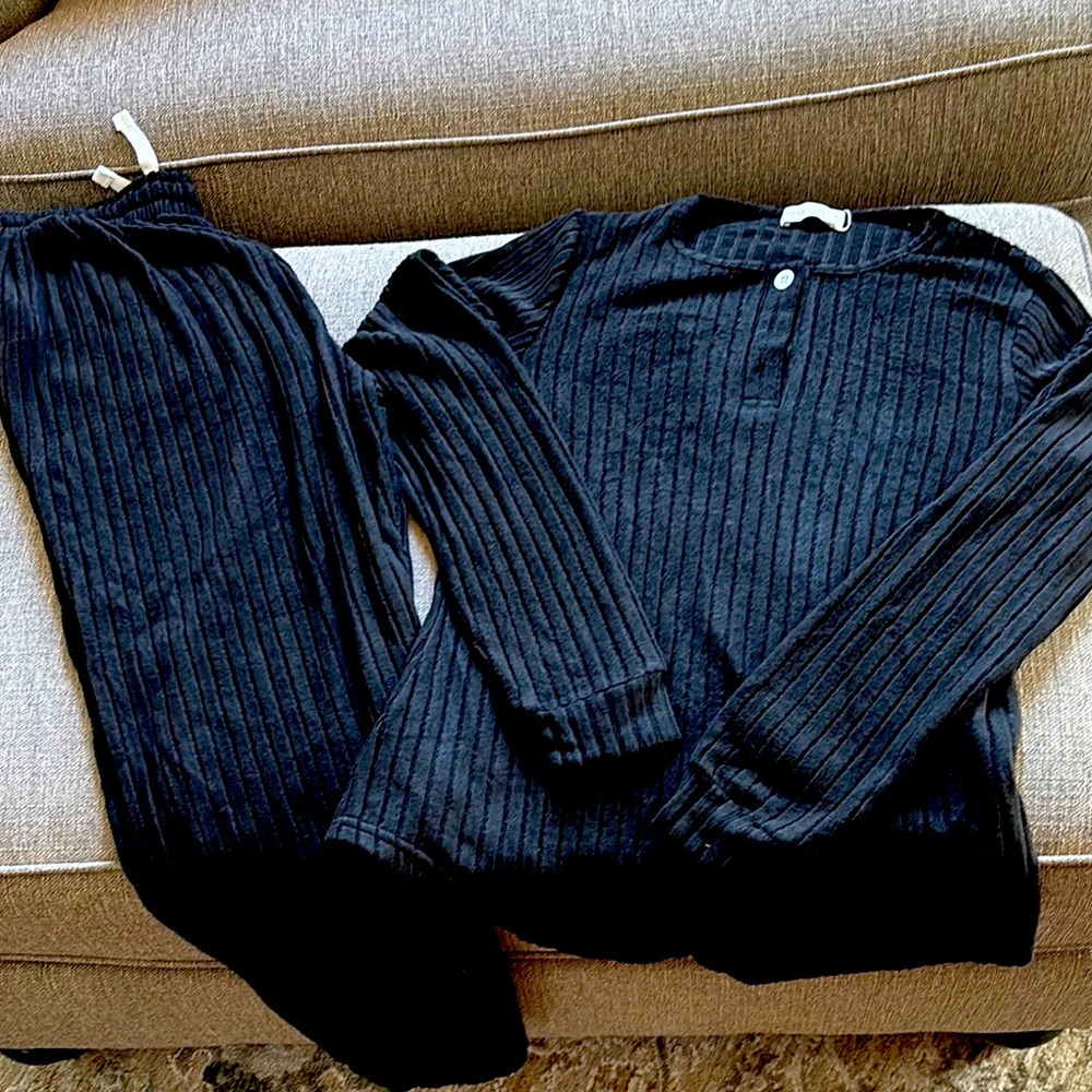 Women's Black Ribbed Sleepwear Set
